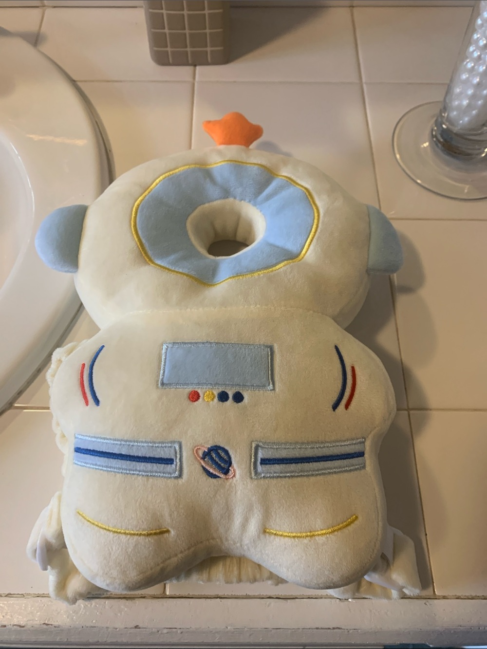 Space-Themed Infant Head Support Pillow - Cream & Light Blue